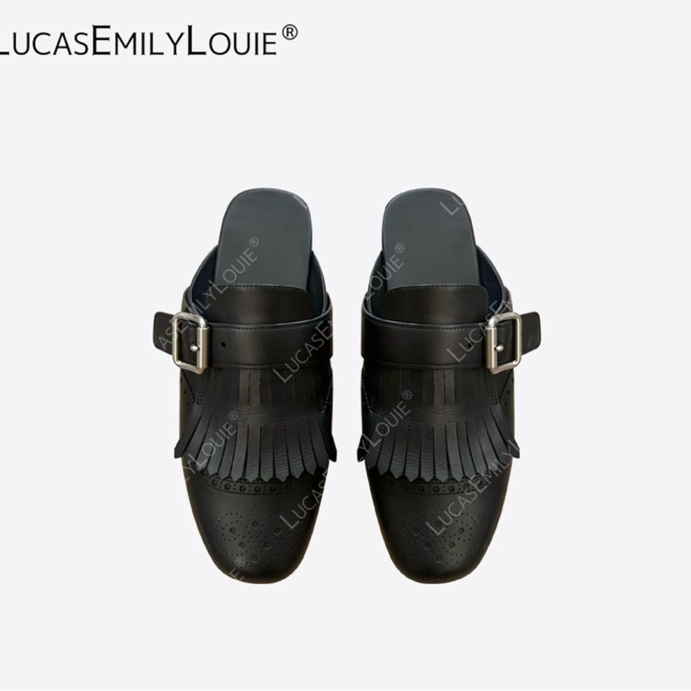 Cute Black Leather Mules (made of cowhide) — Size 37 (US 6.5-7) – Worn Once